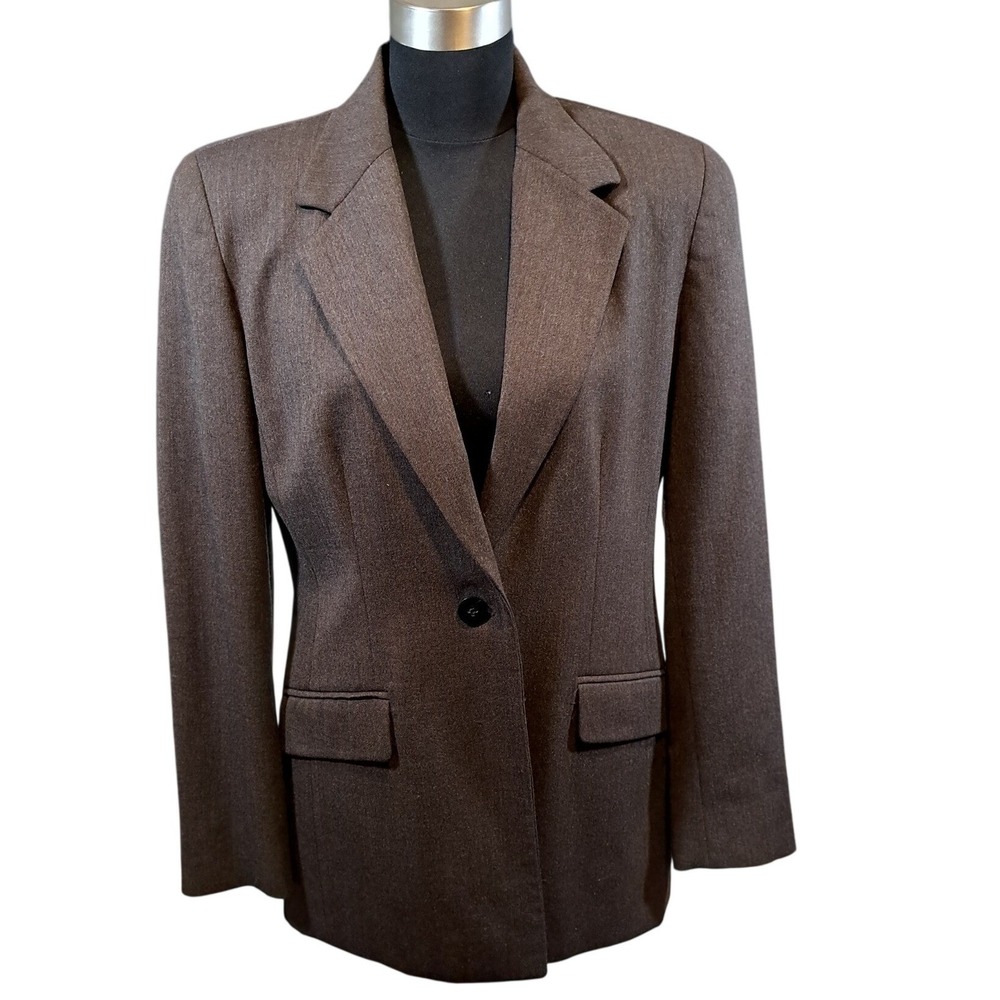Talbots Womens Brown Wool Blend Single Button Blazer Jacket Size 6